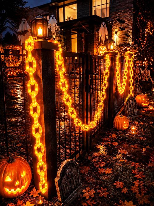 Battery Halloween Chain Lights, 10 FT 160 LED Orange Light-Up Plastic Timer
