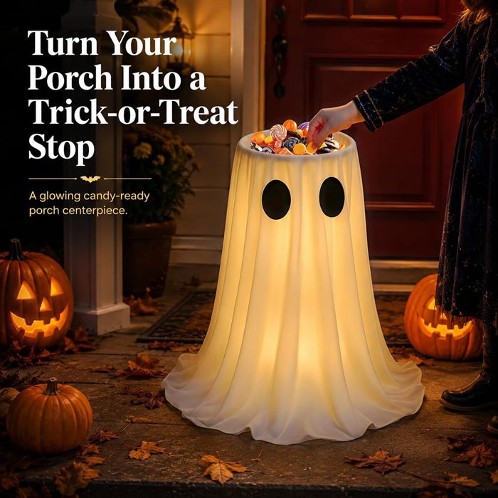 30 in Large-Capacity Lighted Halloween Ghost Candy Bowl with Timer Remote