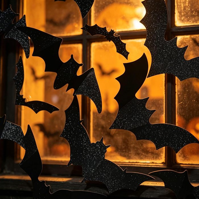 Dazzle Bright 100 PCS Halloween Bats Stickers with 60 Purple and Orange Lights, Lighted 3D Bat Wall Stickers, Halloween Decorations for Indoor Home Garage Window Decor Party Supplies