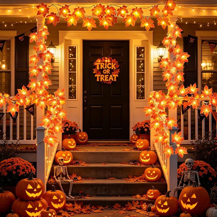 Fall Decor 2 Pack Fall Garland with Lights Enlarged Maple Leaves 20Ft 40LED