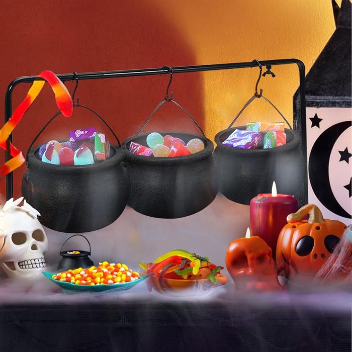 Halloween Decorations Indoor, 3 Pack Witches Cauldron Serving Bowls on Rack
