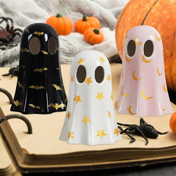 DAZONGE Set of 3 Halloween Ceramic Ghost Halloween Decorations Indoor