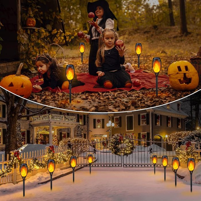Solar Torch Light with Flickering Flame for Halloween Decorations