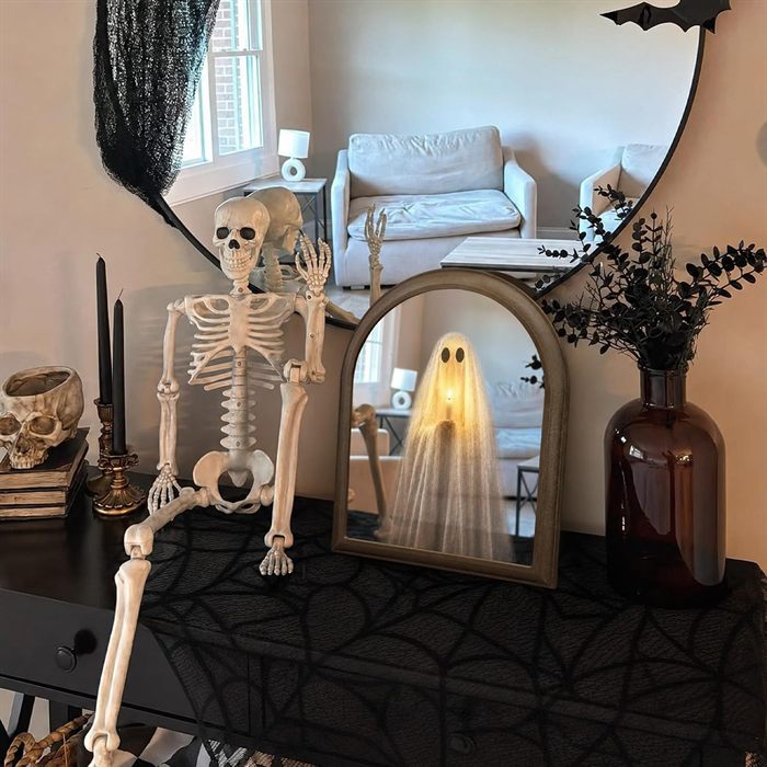 ORIENTAL CHERRY Halloween Decor - 11" x 13.8" Light Up Ghost Mirror