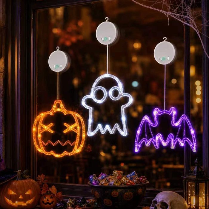Halloween Window Lights, 3 Pack Pumpkin, Ghost, Bat Lights