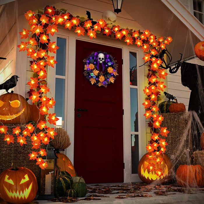 Timer&3 Pack Halloween Fall Decor 30Ft Fall Garland with Lights 60LED