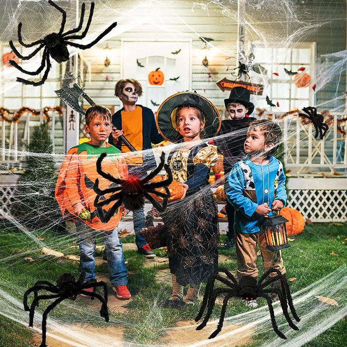 HOPOCO Halloween Plush Spider Set, 6 Pack Scary Fake Spiders in Different Sizes for Indoor Outdoor Halloween Decorations, Haunted House, Yard, Home, Party Decor