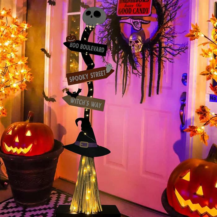 Lighted Halloween Wooden Witch Broom for Indoor Outdoor Decorations