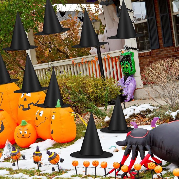 12 PCS Halloween Witch Hats, Black Hanging Witch Hats Porch Yard Decor