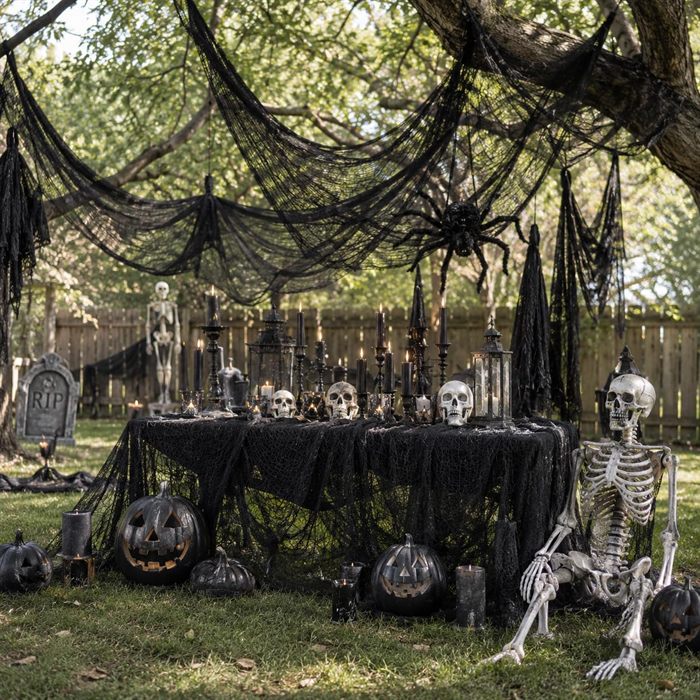 5 Pcs Black Halloween Gauze Creepy Cloth Fabric Tapestry Decor Decorations