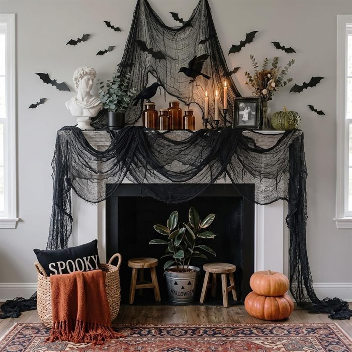 6 Pack Black Halloween Creepy Cloth 30 x 75 Inch - Halloween Cheesecloth Decoration Spooky Scary Gauze Black Cheese Cloth for Party Supplies Outdoor Yard Home Wall Doorway
