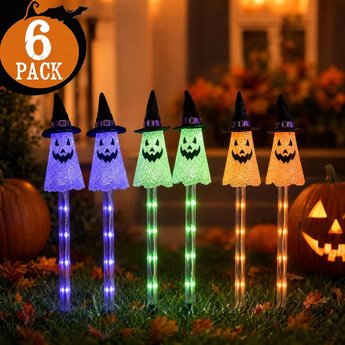 Dazzle Bright Solar Halloween Pathway Lights Outdoor, 6 Pack LED Ghost Stake Lights Waterproof Halloween Decoration, Solar Powered Landscape Light for Walkway Patio Yard Garden Porch Decor
