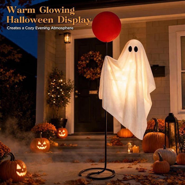 Halloween Decorations Outdoor, 6 FT Life Size Ghost with Red Balloon
